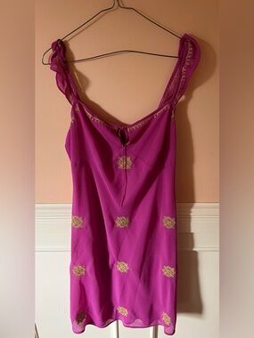 New York & company mini flirty boho Indian indie jeweled Embroidered Chemise vtg